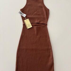 Wilfred Free size 2XS Cut Out Knit Tank Mini dress Epicurean Brown new Aritzia